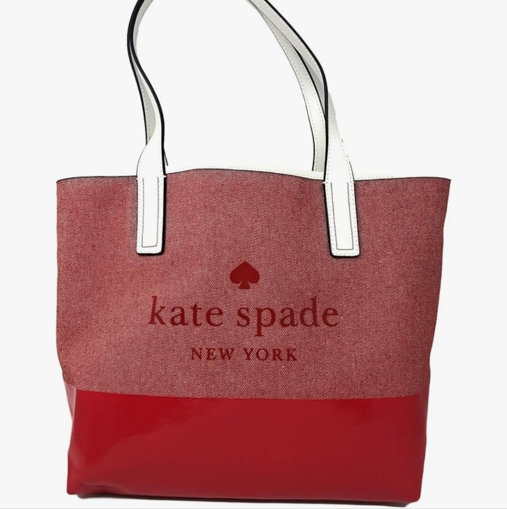 Kate Spade New York Ash Street Logo Tote in Asphalt Red, Triple Compartment